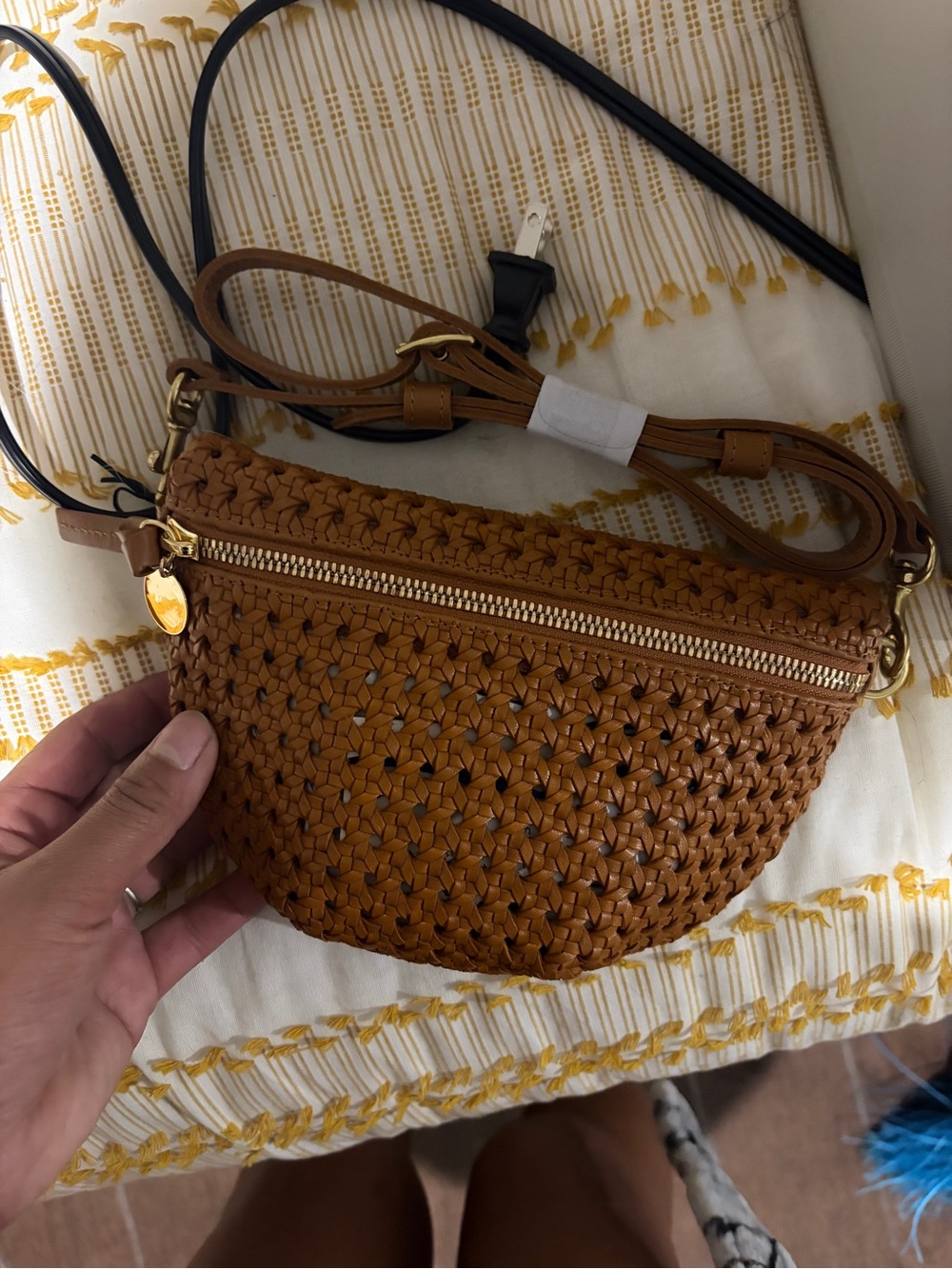 Woven Mini Crossbody Bag in Cognac